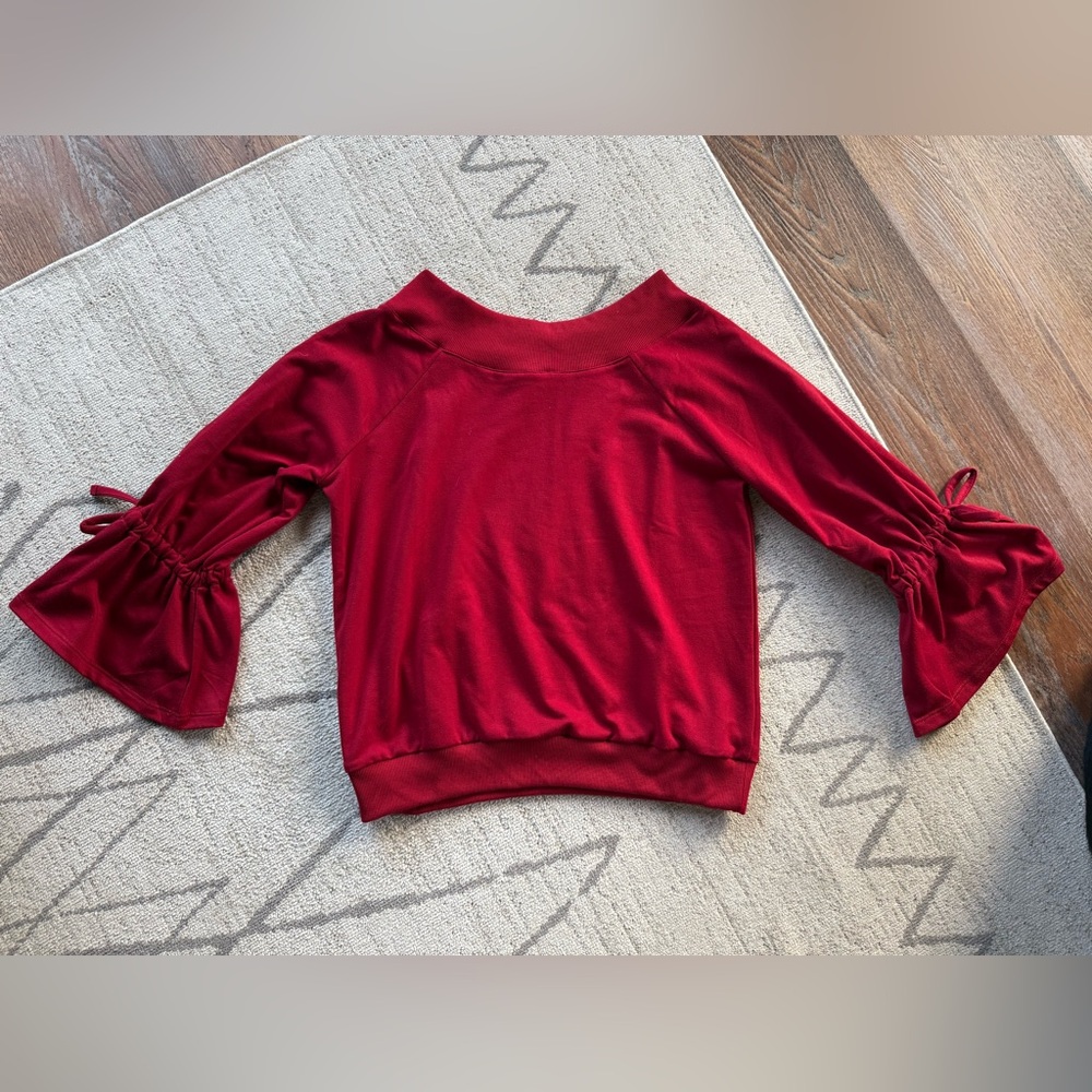 Alya Deep Red Women's Sweatshirt with Gathered Sleeves